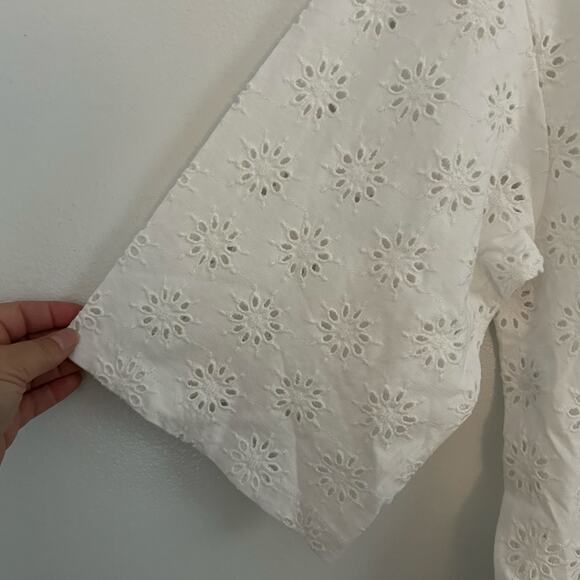 Madewell Women's Floral Eyelet Embroidered Wide-Sleeve Boxy Tee White S New - Picture 4 of 9